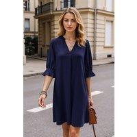 Women's Stylish Puff Sleeve Casual Dress in Navy | Size: Small