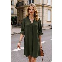 Women's Stylish Puff Sleeve Casual Dress in Green | Size: Large