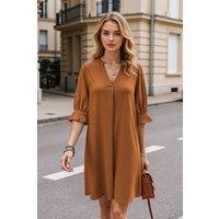 Women's Stylish Puff Sleeve Casual Dress in Camel | Size: Large