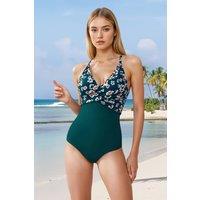 Women's Fashion One-Piece Swimsuit with V-Neck Design in Green | Size: Small