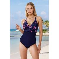 Women's Fashion One-Piece Swimsuit with V-Neck Design in Navy | Size: Small