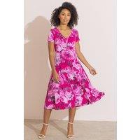 Klass. Women's Bouquet Print Short Sleeve Dress in Pink | Size: 18