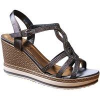 IVACHY Women's Crystal Sparkling Shine Espadrille Style Platform Wedge Sandals in Grey | Size: 4