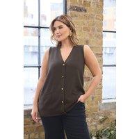 Evans Women's Premium Knitted Waistcoat in Chocolate | Size: 22-24