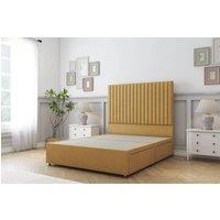 Sloomy Manhattan Plush Divan Bed Base 2 Drawers Same Side - 26" Headboard in Mustard | Size: Super King