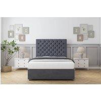 Sloomy Mayfair Plush Divan Bed Base 2 Drawers Same Side - 26" Headboard in Dark Grey | Size: Small Double