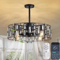 Garwarm Modern Ceiling Fan With Lights Crystal Pendant Lamp 50 cm in Black
