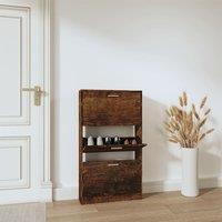 Berkfield Home Shoe Cabinet Smoked Oak 59x17x108 cm Engineered Wood in Brown | Size: 59 x 17 x 108 cm