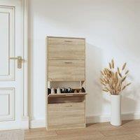 Berkfield Home Shoe Cabinet Oak 59x17x150 cm Engineered Wood in Brown | Size: 59 x 17 x 150 cm