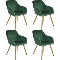 tectake Accent Chair Marilyn Set Of 4 - Dark Green/Gold in Dark Green | Size: 4 Pack