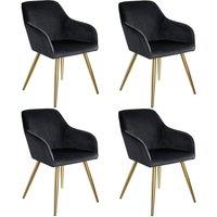 tectake Accent Chair Marilyn Set Of 4 - Black/Gold in Black | Size: 4 Pack