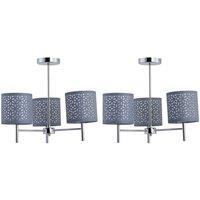First Choice Lighting Set of 2 Brea - Chrome 3 Light Fittings with Grey Cut Out Shades in Silver