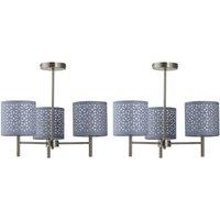 First Choice Lighting Set of 2 Brea - Antique Brass Light Fittings with Grey Cut Out Shades in Gold