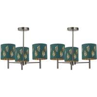 First Choice Lighting Set of 2 Brea - Antique Brass Light Fittings & Dark Green Fern Shades in Gold