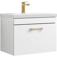 Balterley 1 Drawer Wall Hung Vanity Basin Unit White Brushed Brass Handle 600mm