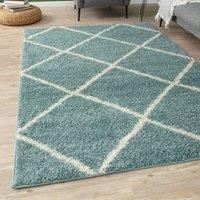 THE RUGS Soft Diamond Shaggy Rugs & Runners Duck Egg Blue Living Room | Size: 120 cm x 170 cm