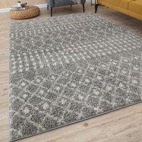 THE RUGS Moroccan Soft High Pile Shaggy Tribal Rugs & Runners Living Room in Grey | Size: 180 cm x 270 cm