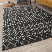 THE RUGS Moroccan Soft High Pile Shaggy Tribal Rugs & Runners Living Room in Dark Grey | Size: 180 cm x 270 cm