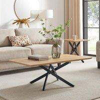 FurnitureboxUK Leonardo Rectangular Oak Veneer & Black Coffee Table in Light Brown