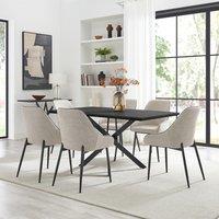FurnitureboxUK Leonardo Black Top Dining Table & 6 Beaumont Fabric Chairs in Cream