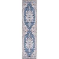 Kukoon Denim Blue Distressed Hallway Runner Rug Non Slip & Washable in Dark Blue | Size: 60 cm x 240 cm