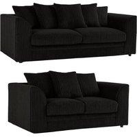 Bliss Furniture Jumbo Cord Dylan 3+2 Seater Scatter Back Sofa Set in Black | Size: 5 Pack