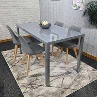 KOSY KOALA Modern Grey Glass Dining Table Set with 4 Grey Dining Chairs | Size: 120 cm x 70 cm