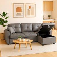 SquareBoxx Astoria 3 Seater L Shape Convertible Pullout SofaBed with Deep Storage in Grey