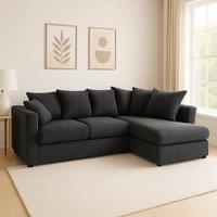 SquareBoxx Asher Jumbo Cord Corner Sofa Right Hand facing Chaise in Black