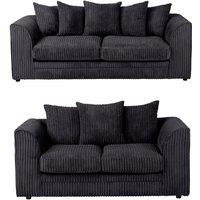 SquareBoxx Asher Jumbo Cord 3+2 Seater Sofa Set in Black