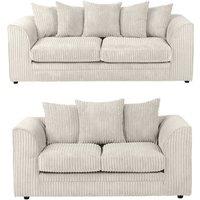 SquareBoxx Asher Jumbo Cord 3+2 Seater Sofa Set in Off-White