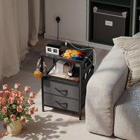 HOMCOM Slim Side Table with Charging Station, Bedside Table, Black