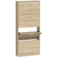 Berkfield Home Shoe Cabinet Oak 59x17x150 cm Engineered Wood in Light Tan | Size: 59 x 17 x 150 cm