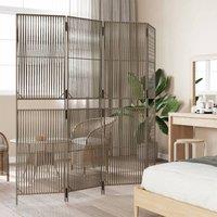 Berkfield Home Room Divider 4 Panels Grey Poly Rattan