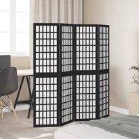 Berkfield Home Room Divider 4 Panels Black Solid Wood Paulownia