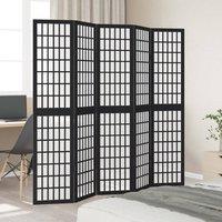Berkfield Home Room Divider 5 Panels Black Solid Wood Paulownia