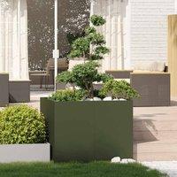 Berkfield Home Planter Olive Green 100x100x80 cm Steel | Size: 100 x 100 x 80 cm