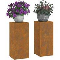 Berkfield Home Outdoor Plant Stands Pillar 2 pcs 24x24x55 cm Weathering Steel | Size: 24 x 24 x 55 cm