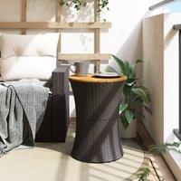 Berkfield Home Garden Side Table Drum Shape Black Poly Rattan & Solid Wood