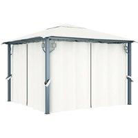 Berkfield Home Gazebo with Curtain&LED String Lights 3x3 m Cream Aluminium in Beige