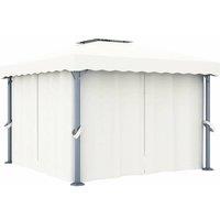 Berkfield Home Gazebo with Curtain&LED String Lights 3x3 m Cream White in Beige