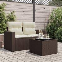 Berkfield Home Garden Table with Glass Top Brown 55x55x37 cm Poly Rattan | Size: 55 x 55 x 37 cm