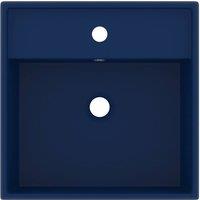 Berkfield Home Luxury Basin Overflow Square Matt Dark Blue 41x41 cm Ceramic