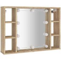 Berkfield Home Mirror Cabinet with LED Sonoma Oak 76x15x55 cm in Brown | Size: 76 x 15 x 55 cm