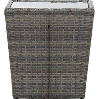 Berkfield Home Tea Table Grey 41.5x41.5x43 cm Poly Rattan & Tempered Glass
