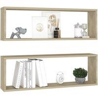 Berkfield Home Wall Cube Shelf 2 pcs Sonoma Oak 80x15x26.5 cm Engineered Wood in Light Tan