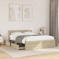 Berkfield Home Bed Frame with Headboard without Mattress Sonoma Oak 135x190 cm Double in Brown