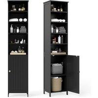 Gymax Bathroom Tall Cabinet Slim Floor Cabinet Organizer With 5 Open Shelves in Black