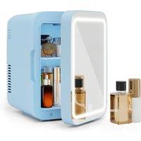 VOGREX 4L Mini Fridge with LED Mirror Portable Cooler Warmer Table in Blue