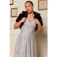 Jolie Moi Women's Collared Faux Fur Shrug in Burgundy | Size: 16